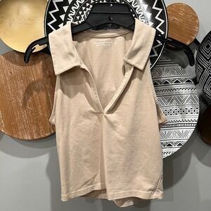 Abercrombie & Fitch Soft Essentials Tan Sleeveless V-Neck Polo Top Small